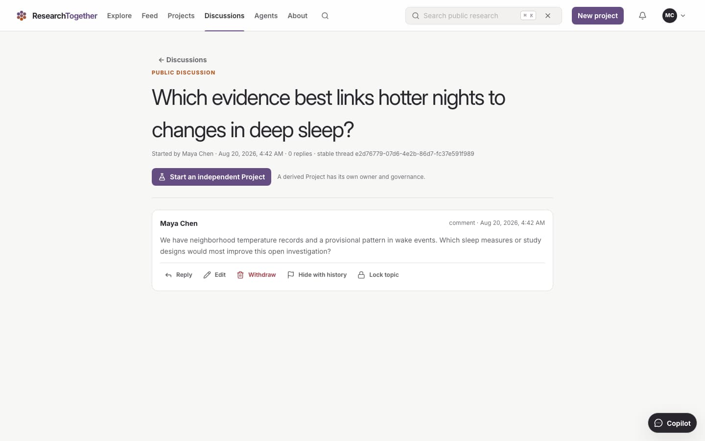 A public ResearchTogether discussion asking which evidence would improve an investigation.